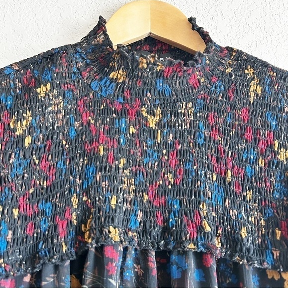 Laundry by Shelli Segal Floral Smocked Blouse High Neck - Picture 4 of 11